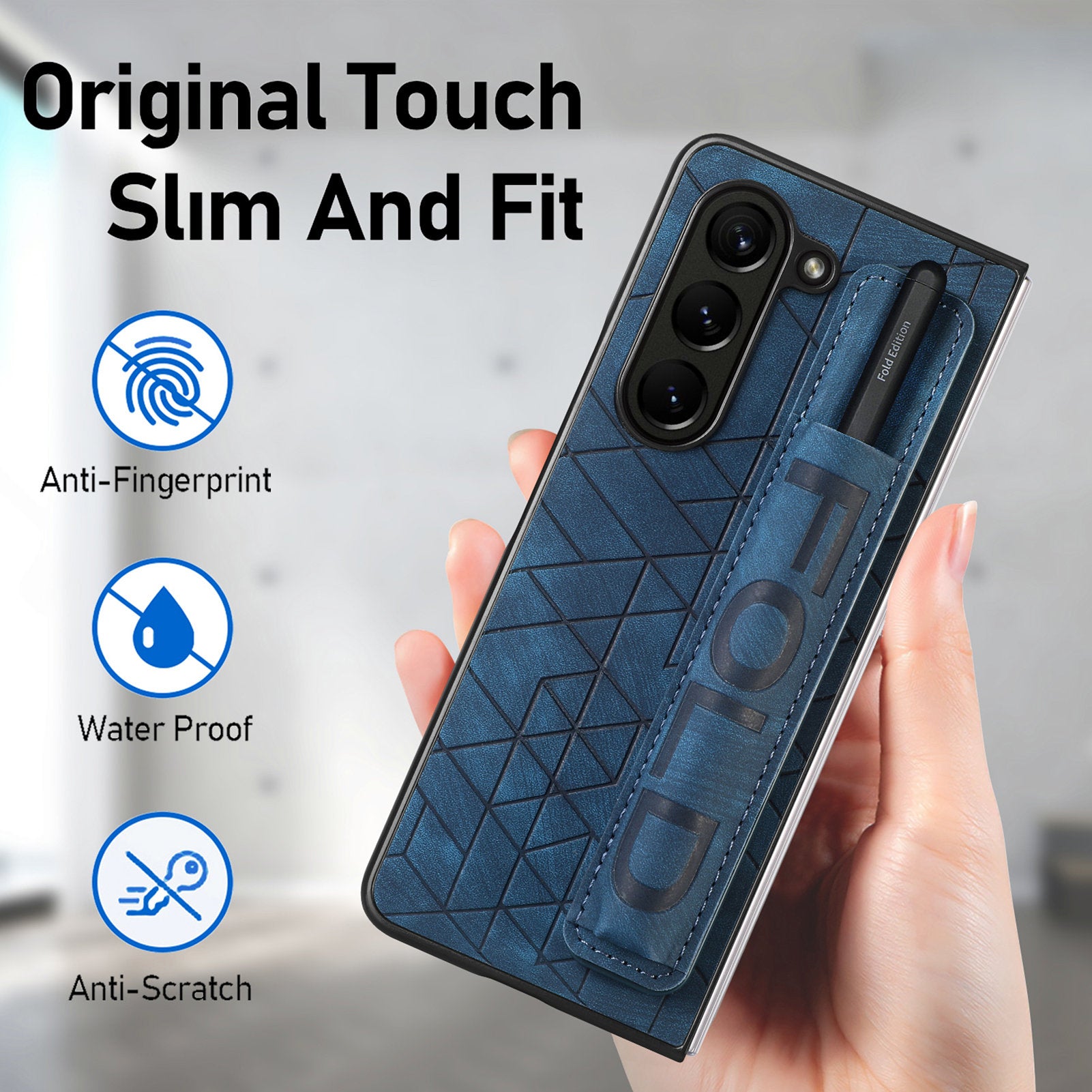 For Samsung Galaxy Z Fold5 5G Phone Case PU Leather PC Phone Cover with Hand Strap Pencil Slot For Samsung Galaxy Z Fold5 5G Phone Case PU Leather PC Phone Cover with Hand Strap Pencil Slot